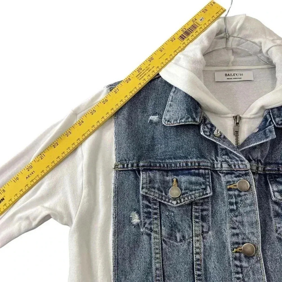 Bailey 44 Womens L Denim White Super Soft Stretchy Arms Hood Back Hidden Zipper - Picture 12 of 16
